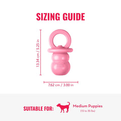 KONG Puppy Binkie treat-stuffing feature invites kibble or peanut butter challenges.