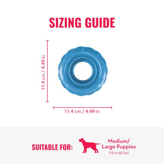 KONG Puppy Tires stuffing with treats demonstrates mental challenge