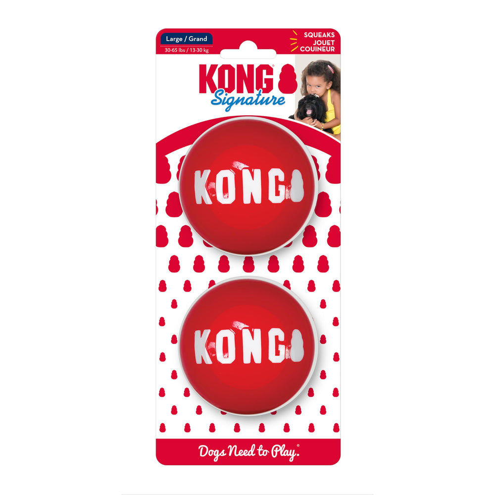 KONG Signature Balls pack front view showcasing durable texture for large dogs and extended fetch