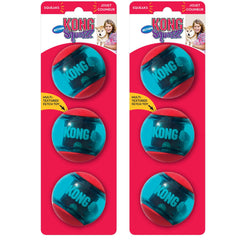 KONG Squeezz Action Ball red side view for durable fetch and chew sessions.