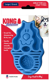 KONG ZoomGroom blue brush front view for gentle grooming and loose hair removal