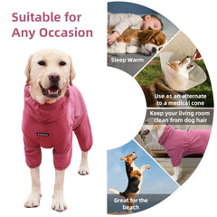 KOOGAL dog pajamas red back view emphasizes full-body coverage and cozy warmth.