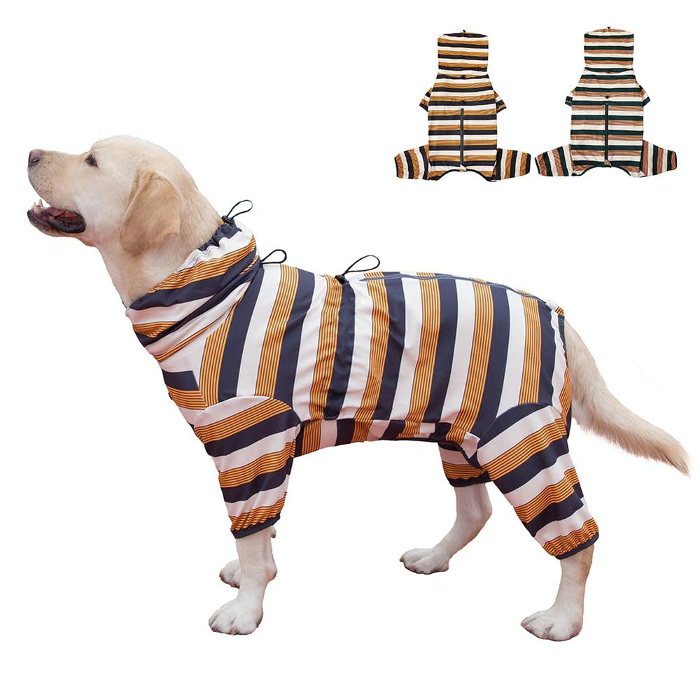 KOOGAL dog pajamas yellow-black bar front view with stretchy fabric for easy wear
