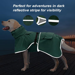 KOOGAL hooded raincoat in green offers full weather protection.