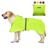 KOOGAL pet large dog raincoat front view fluor yellow for visibility and weather protection.