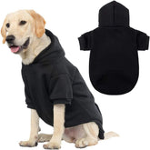 KOOLTAIL Basic Dog Hoodie on a black dog showing leash hole for walks.
