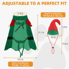 KOOLTAIL dog Christmas costume elf cape closeup showing adjustable ties keep cape in place during play