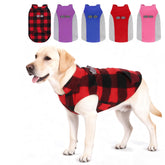 KOOLTAIL dog fleece vest red plaid front view shows cozy warmth