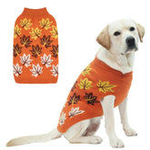 KOOLTAIL dog sweater orange maple leaf, front view for autumn warmth