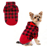 KOOLTAIL plaid dog hoodie back view shows warm, snug coverage for chilly walks