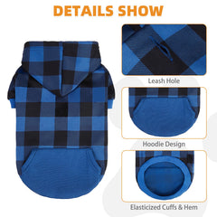 KOOLTAIL plaid dog hoodie pocket detail highlights convenient kangaroo pocket for treats.