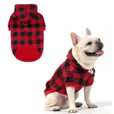 KOOLTAIL plaid dog hoodie red front view shows warm, cozy protection.