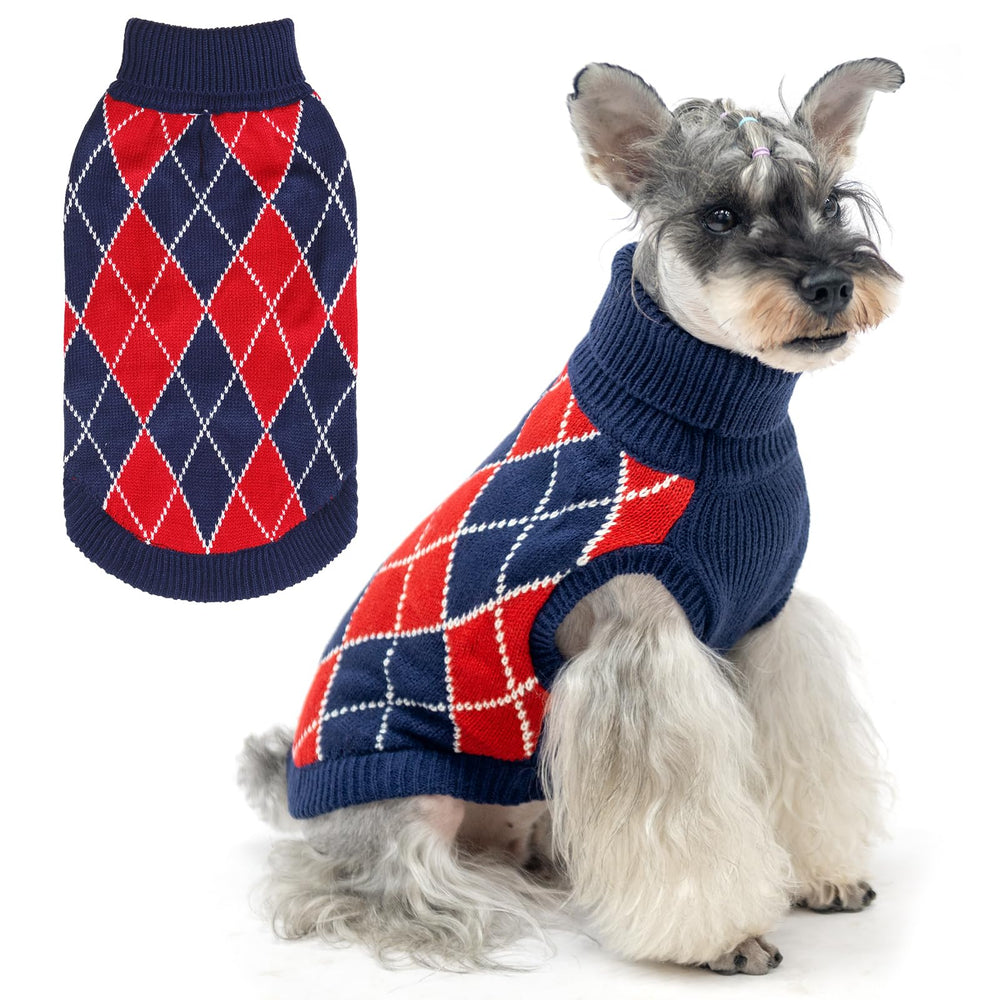 KOOLTAIL small dog sweater plaid close-up knit for winter warmth
