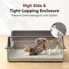 KooMooM XXL litter box with lid, 12 inch walls shown for splash-free use