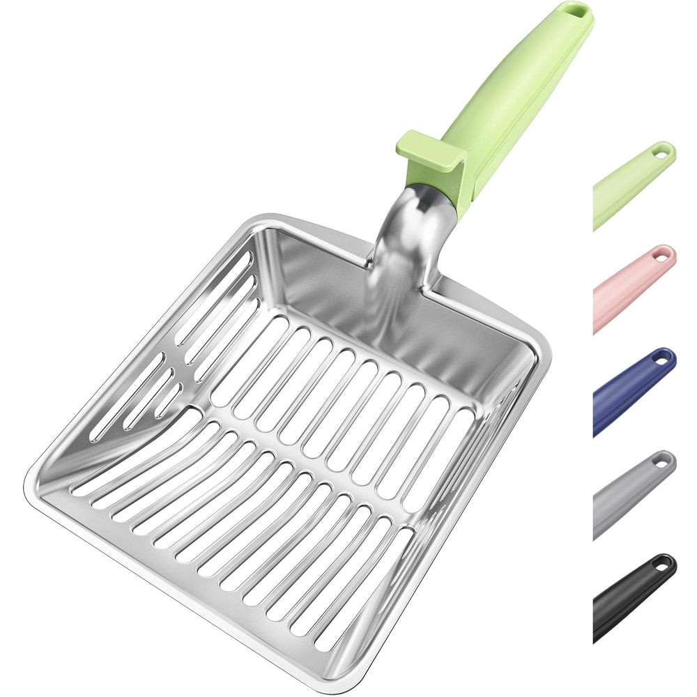 KooMooM metal cat litter scoop features a large deep shovel for fast scooping.