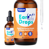 Kopmath dog ear drops bottle close-up showing a natural cleaning solution for healthy ears.