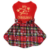 Kosiyi dog Christmas outfit plaid dress front view showcases festive style and cozy fit.