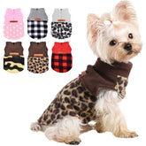 Kosiyi leopard dog sweater front view for XS dogs, cozy warmth on chilly strolls.