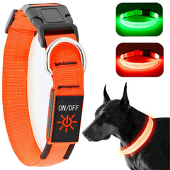 KOSKILL LED dog collar front view showing bright visibility for safer night walks