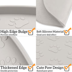 KPWACD dog food mat with bowls on mat shows stable feeding setup.