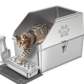 KPWACD enclosed stainless steel litter box front view with roomy interior