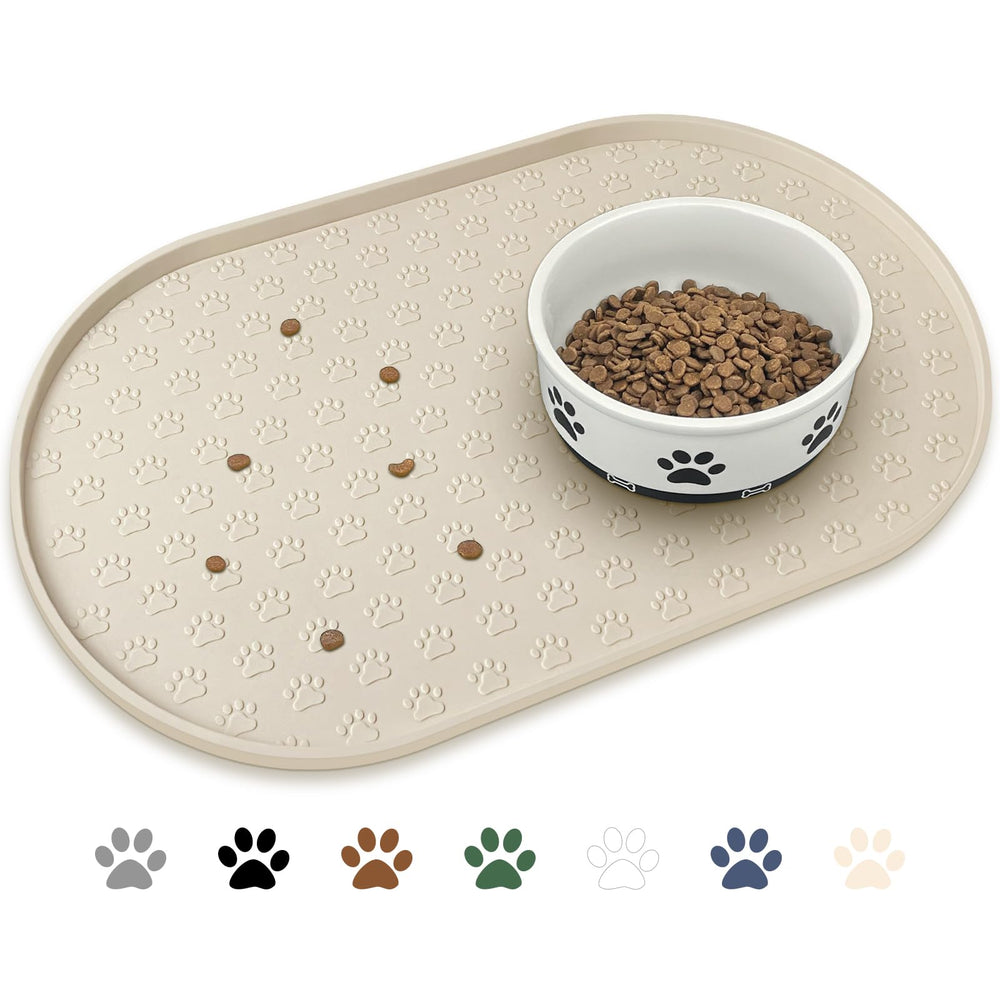 KPWACD pet feeding mat beige 12x19 holds bowls securely and protects floors from spills