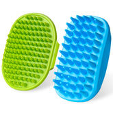 KQUQK dog bath brush set with green-blue handle for comfortable grooming during baths.