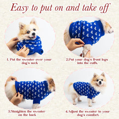 Krastmon dog sweater heart pink worn on puppy demonstrates easy pullover fit.