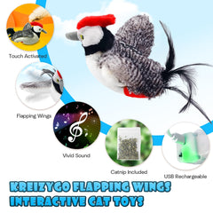 KreizyGo chirping bird interactive toy captures kittens' hunting instincts for mental stimulation.
