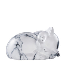 Kriss Art pet urn in white sleeping resin offers an elegant resting place for cat ashes.