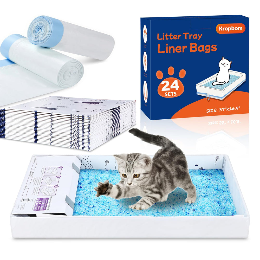KropBom 24-pack litter box liners fit ScoopFree trays for quick, tidy cleanup.