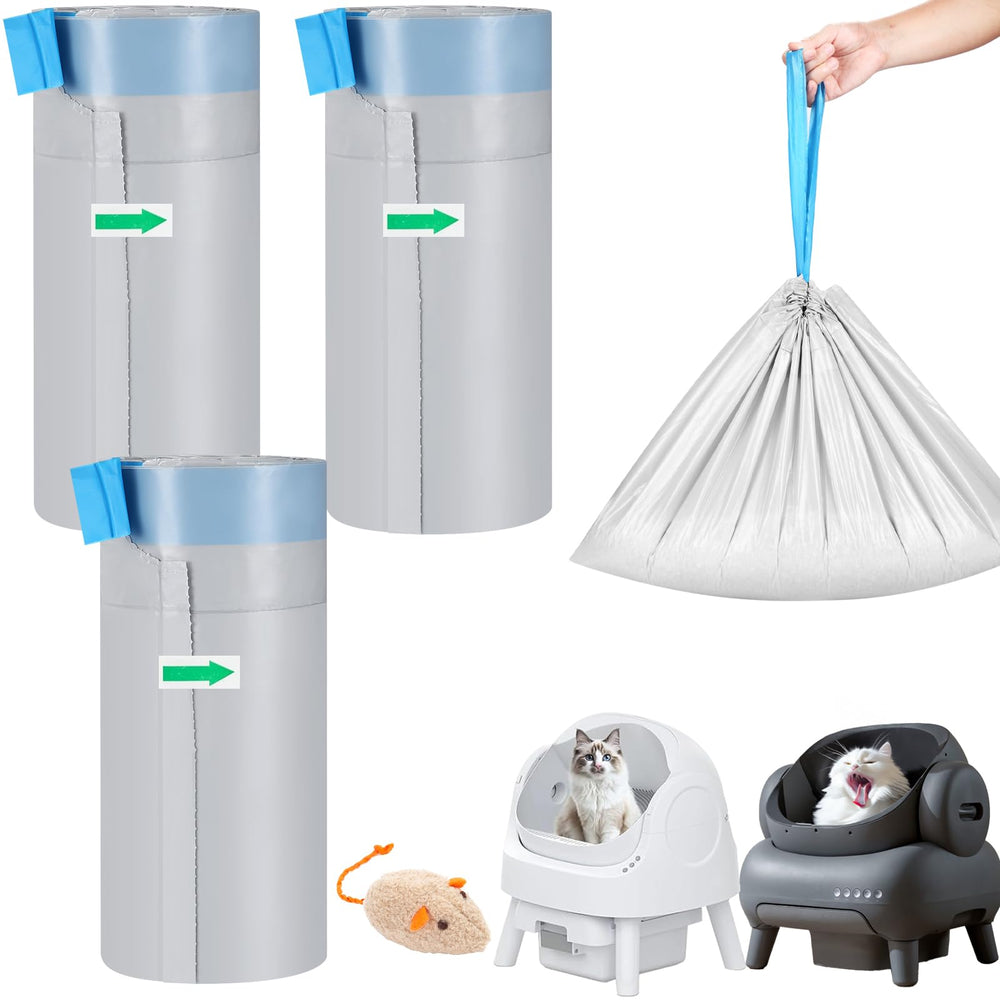 KropBom 60-count cat litter bags packaging with secure drawstring closure.