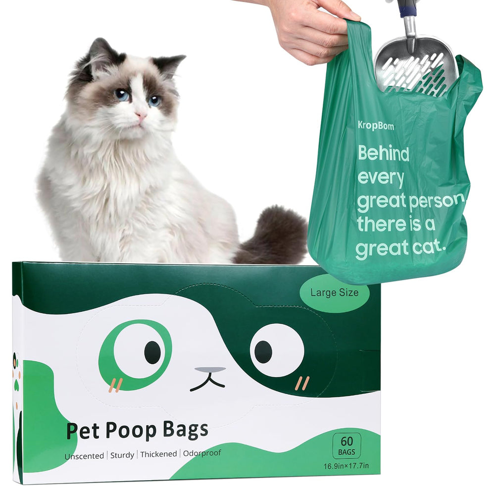 KropBom 60-count box of cat poop bags for busy households with ample capacity