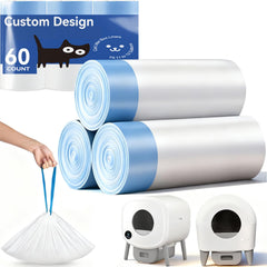 KropBom litter box bags showing Fsitego compatibility for tidy, spill-free waste disposal.