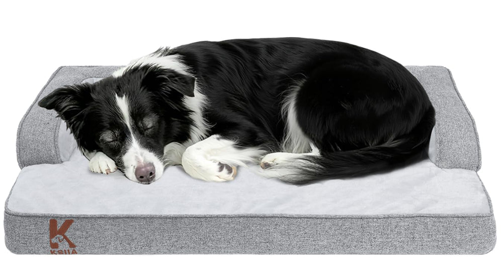 KSIIA Washable Dog Bed front view in grey with ergonomic support.