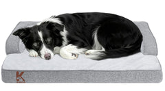 KSIIA Washable Dog Bed front view in grey with ergonomic support.
