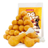 KUADELRO drumstick-shaped chicken-wrapped bone for long-lasting chewing and training.