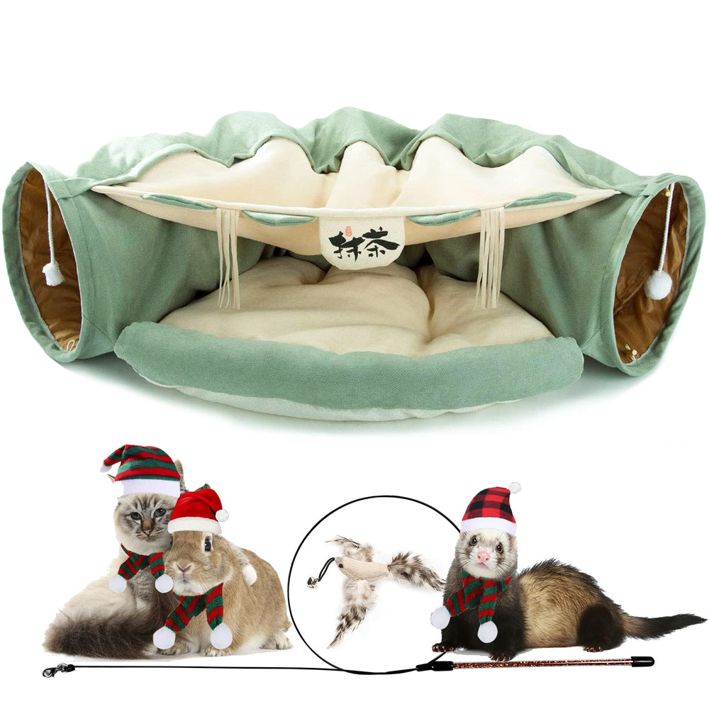 KUCDBUN cat-tunnel-bed-matcha-outer-view shows cozy den for nap and play.