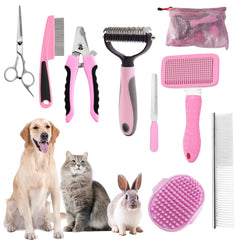 KUEIOX dog brush self-cleaning brush in use, capturing loose fur for mess-free grooming.