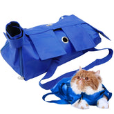 Kukaster Pet Cat’s Restraint Bag blue-m front view enables safe nail trims and calm grooming.