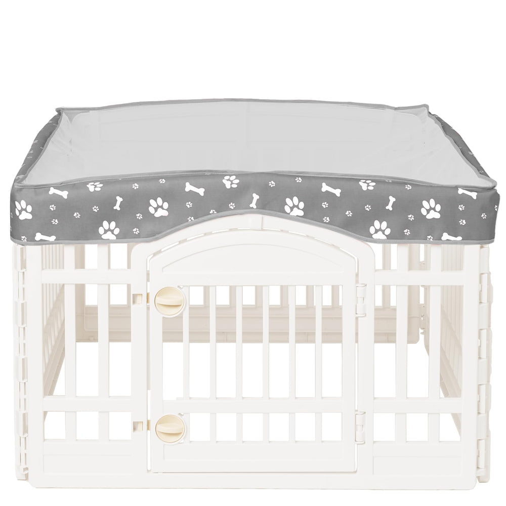 KUMOUARTS dog playpen top cover 36in gray closeup, showcasing durable waterproof fabric for outdoor use