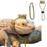 KUNBIUH lizard crown necklace set gold closeup highlights premium craftsmanship for small pets