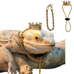 KUNBIUH lizard crown necklace set gold closeup highlights premium craftsmanship for small pets
