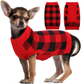 Kuoser dog sweater front view in red plaid for warm walks.