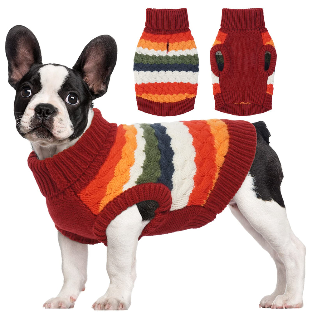 Kuoser dog sweater in red on a dog with sleeveless turtleneck for cozy warmth during chilly walks