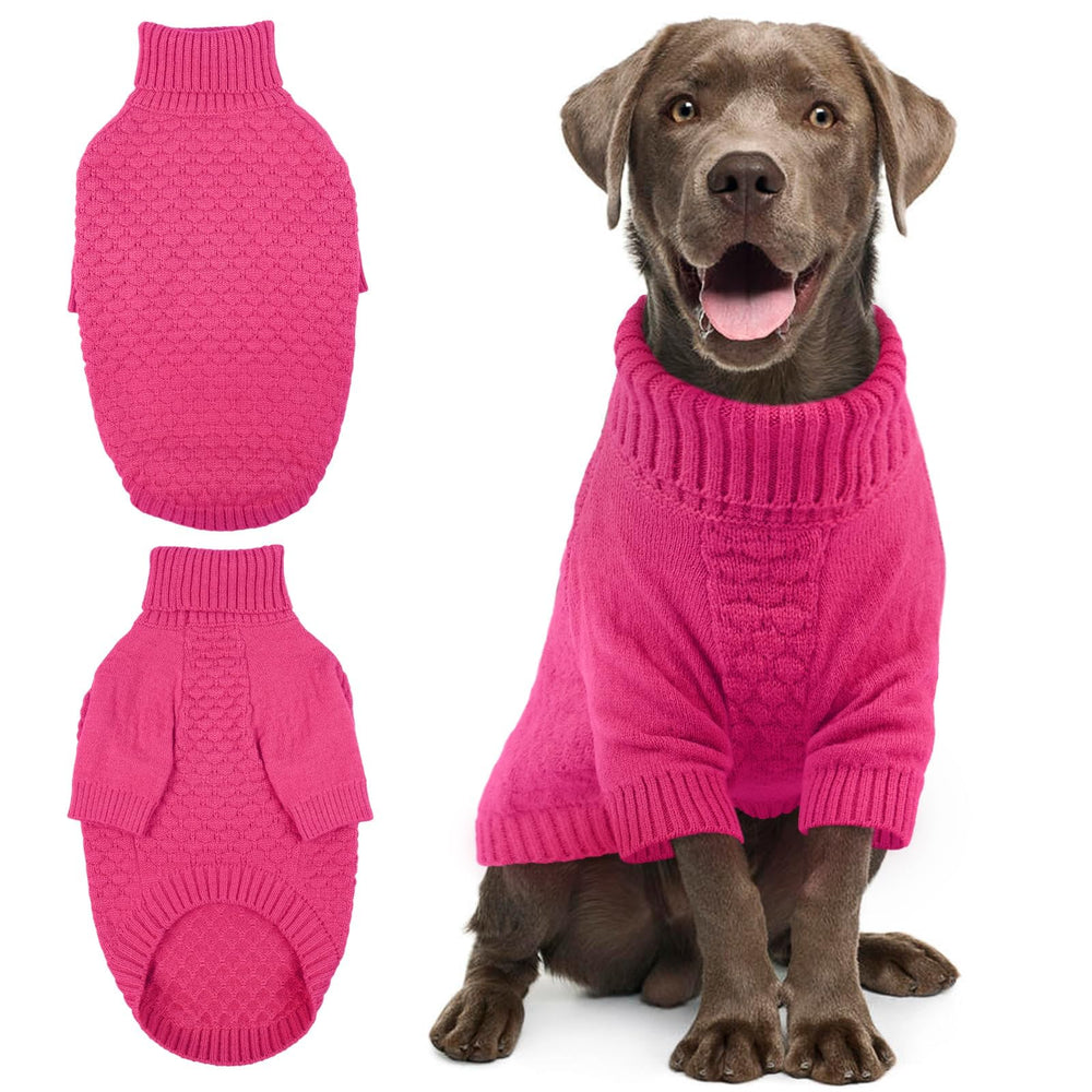Kuoser dog sweater in rose XL with turtleneck for winter warmth during walks