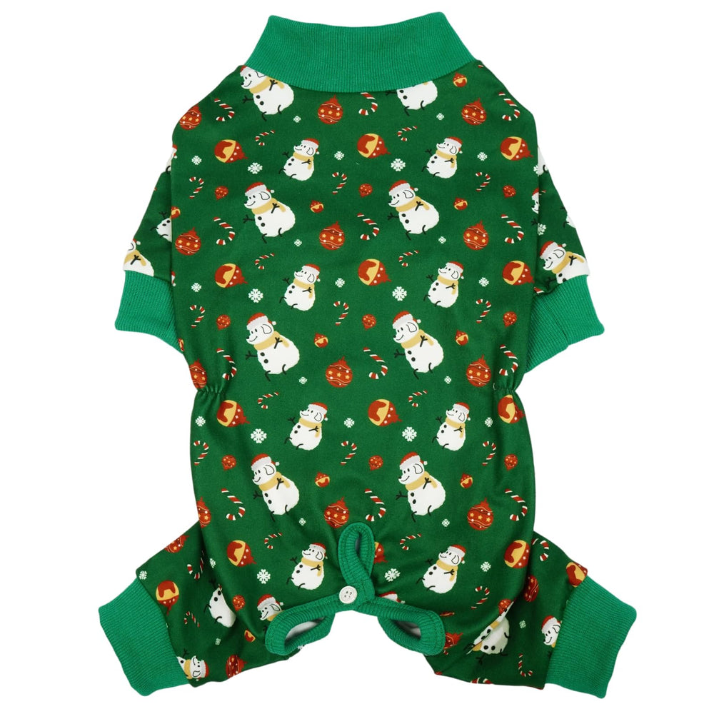 Kuoser dog winter pajamas green four-legged design keeps dogs warm and comfy for play.