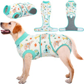 Kuoser recovery-suit front view shows comfortable post-surgery wear for pets