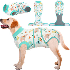 Kuoser recovery-suit front view shows comfortable post-surgery wear for pets