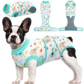 Kuoser Recovery Suit on a dog, front view, supports post-surgery care.